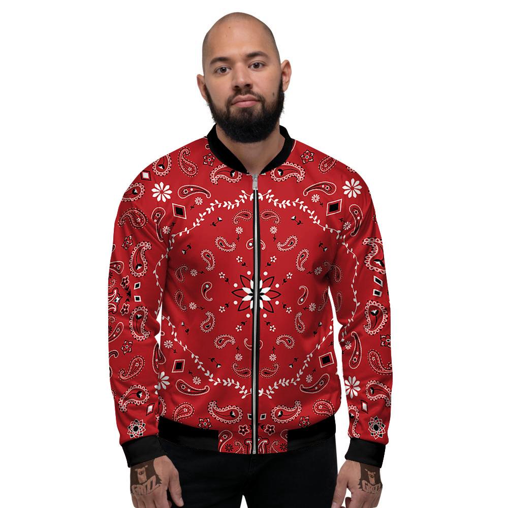 Bandana White And Red Print Men's Bomber Jacket-grizzshop