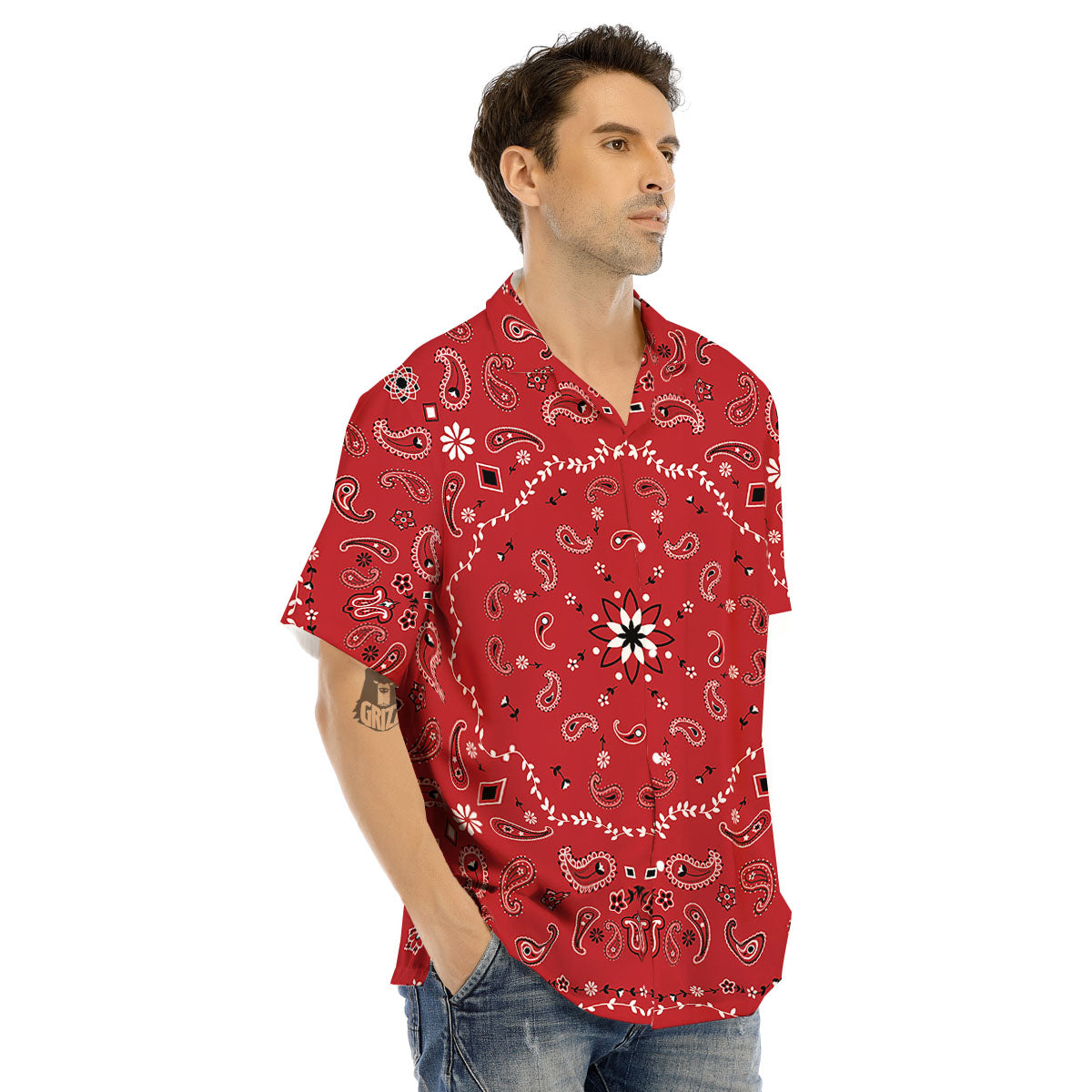 Bandana White And Red Print Men's Hawaiian Shirt-grizzshop