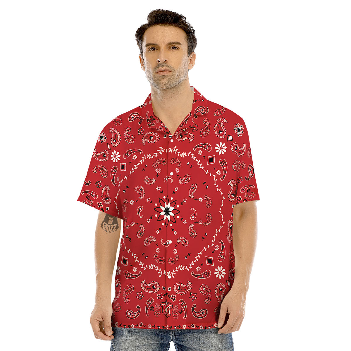 Bandana White And Red Print Men's Hawaiian Shirt-grizzshop