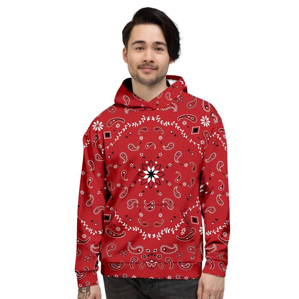 Bandana White And Red Print Men's Hoodie-grizzshop