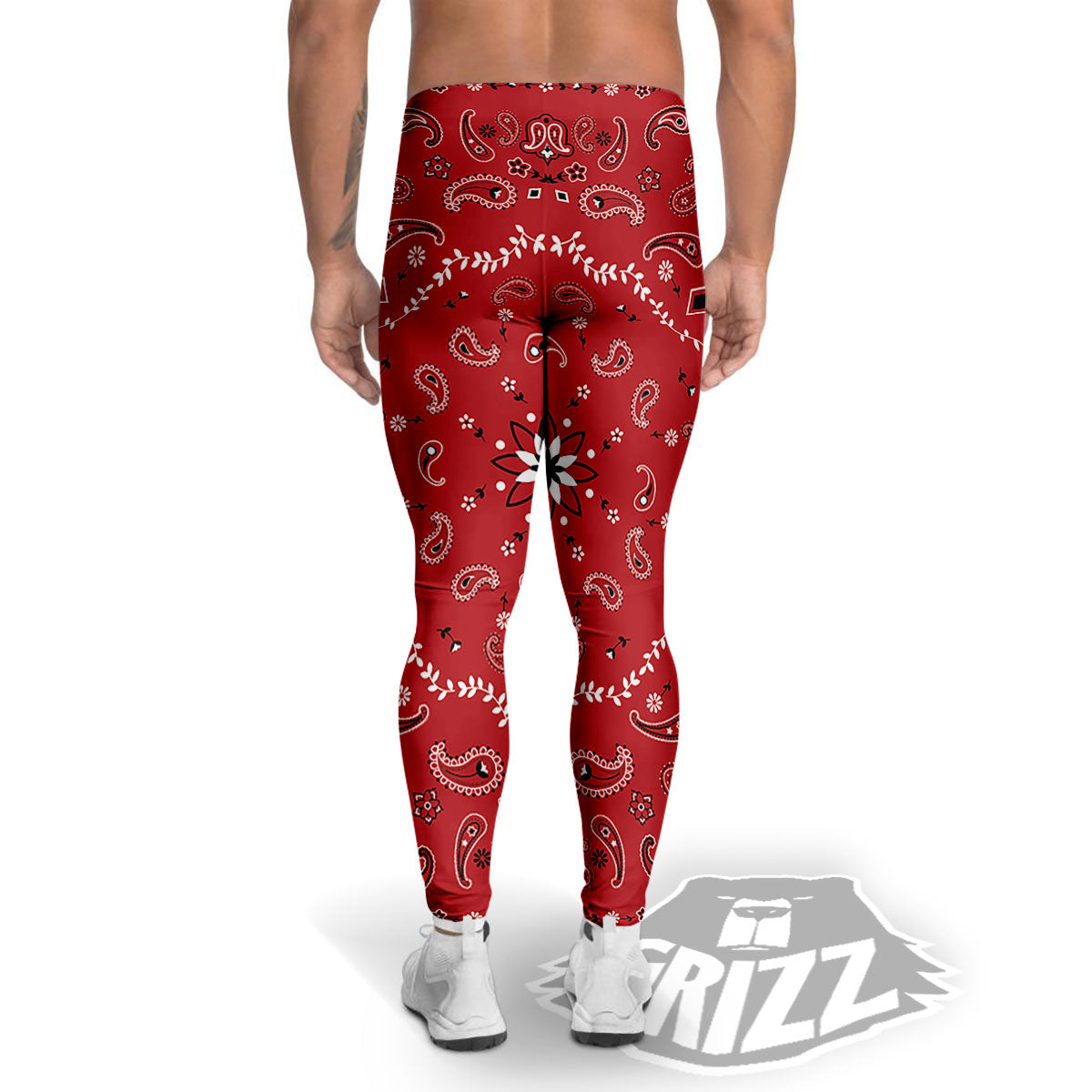 Bandana White And Red Print Men's Leggings-grizzshop