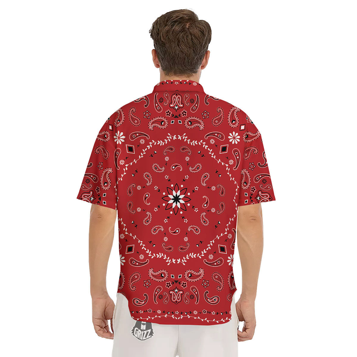 Bandana White And Red Print Men's Short Sleeve Shirts-grizzshop