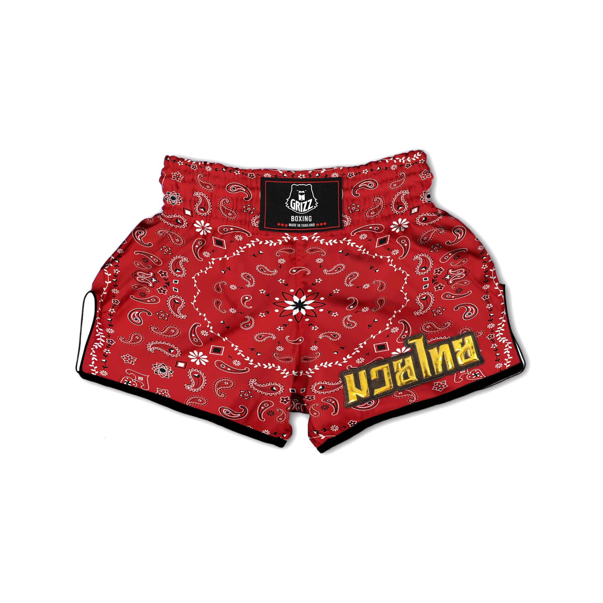 Bandana White And Red Print Muay Thai Boxing Shorts-grizzshop