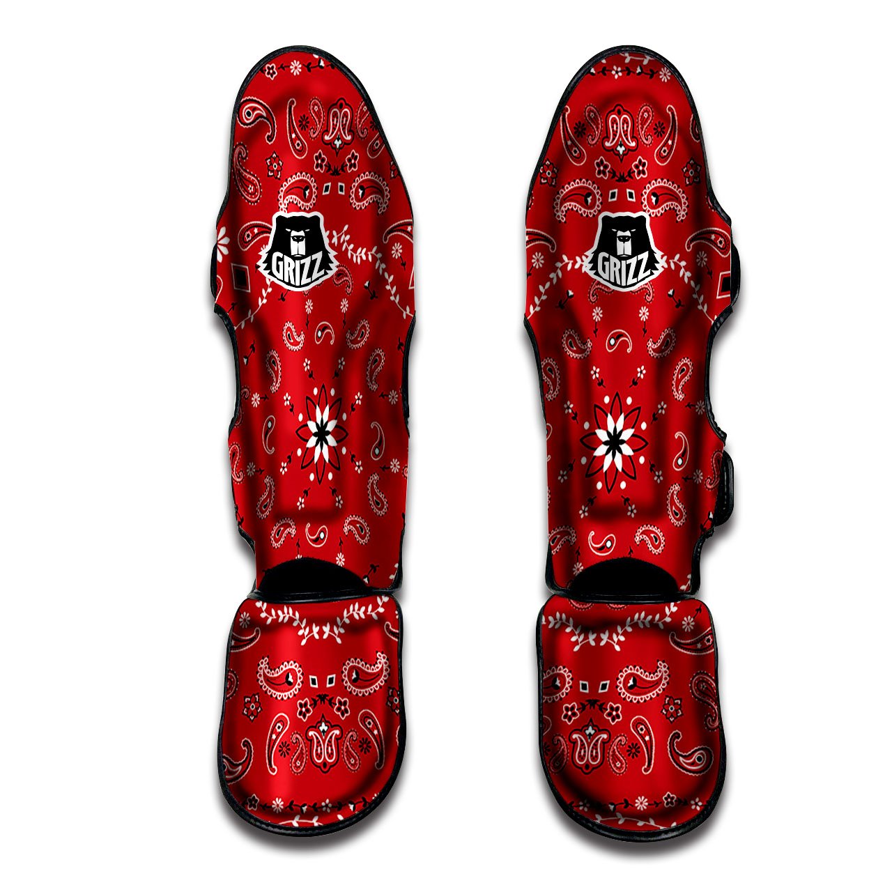 Bandana White And Red Print Muay Thai Shin Guards-grizzshop