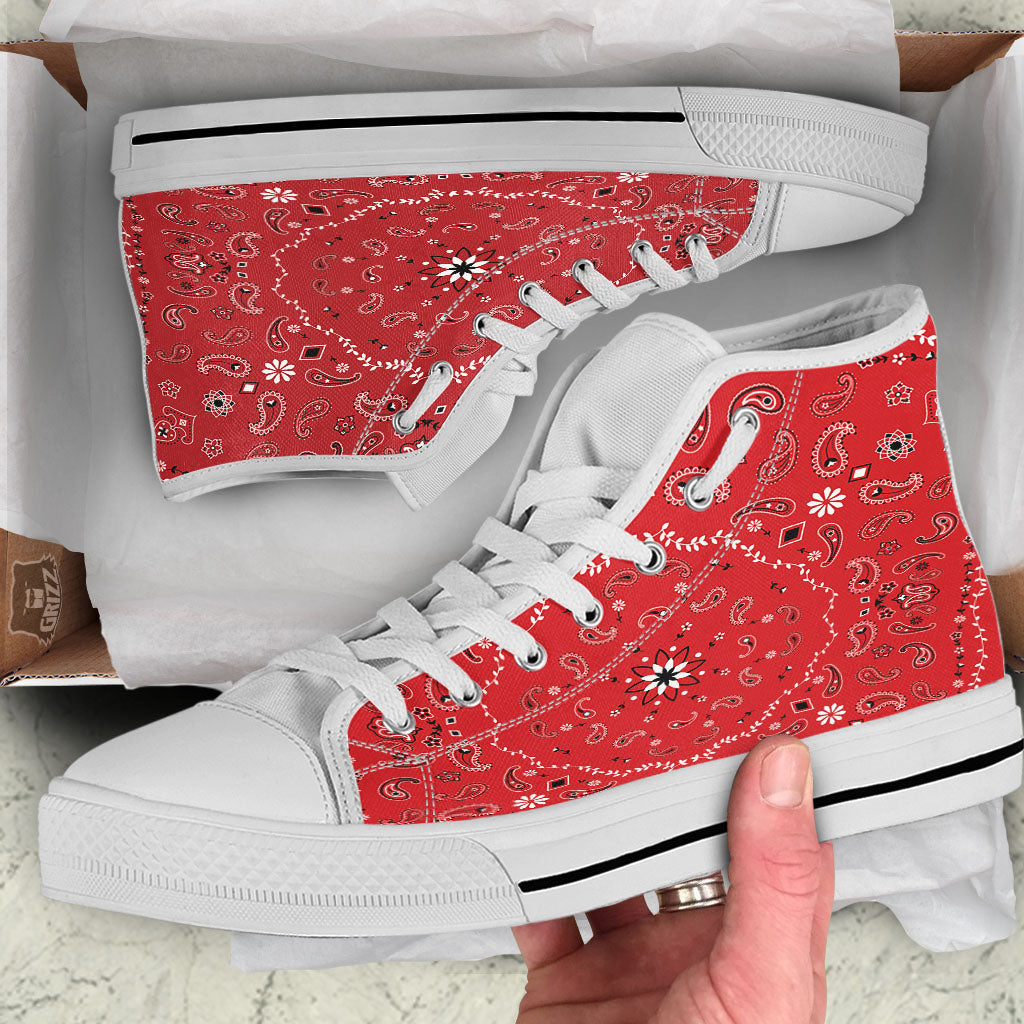 Bandana White And Red Print White High Top Shoes-grizzshop