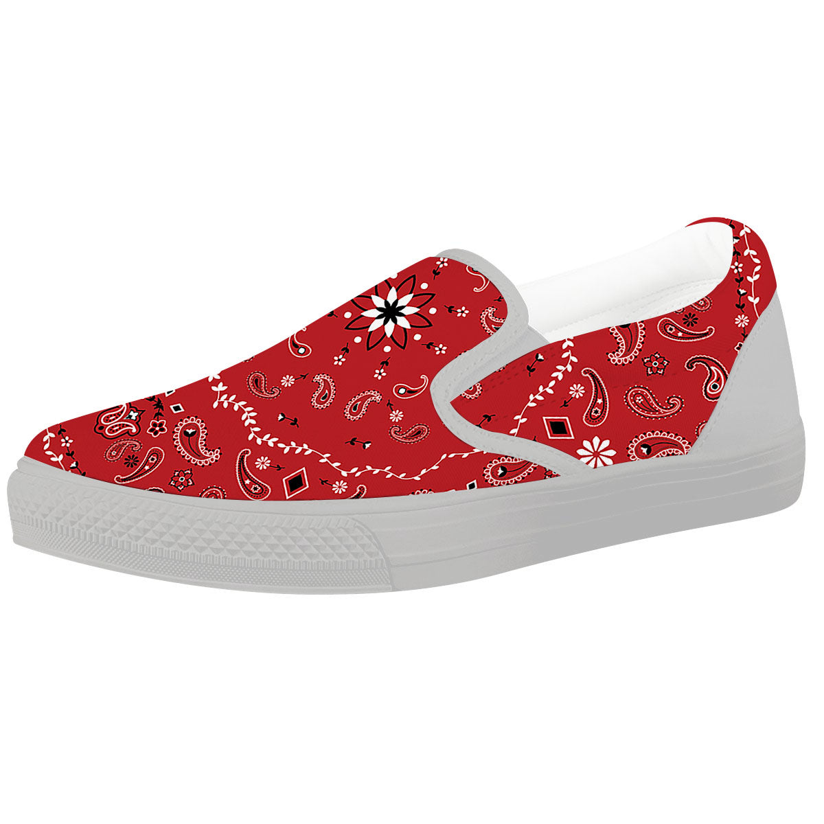 Bandana White And Red Print White Slip On Shoes-grizzshop