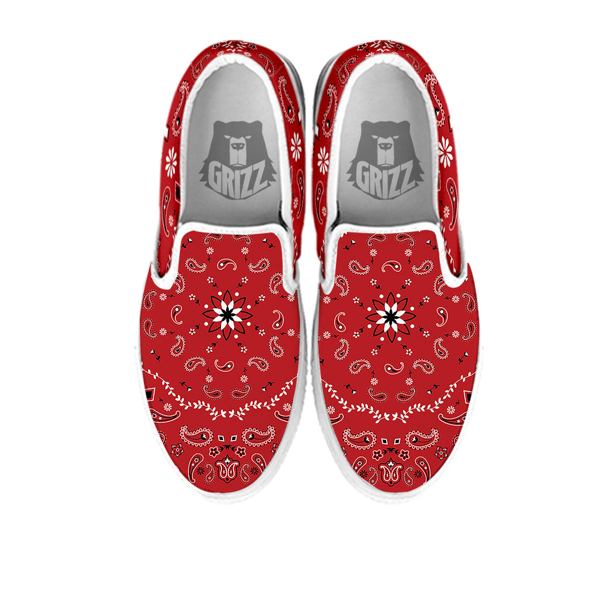 Bandana White And Red Print White Slip On Shoes-grizzshop