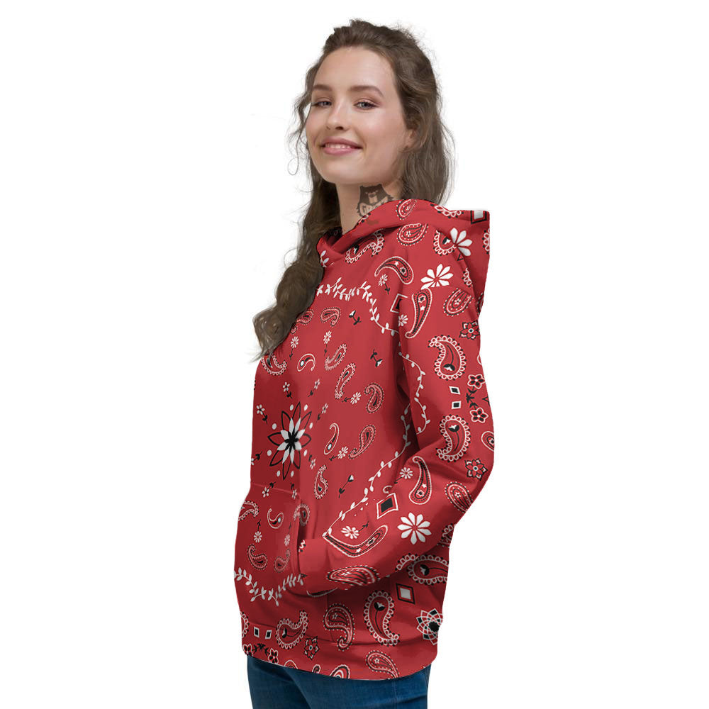 Bandana White And Red Print Women's Hoodie-grizzshop