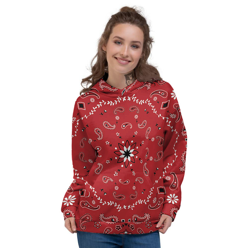 Bandana White And Red Print Women's Hoodie-grizzshop