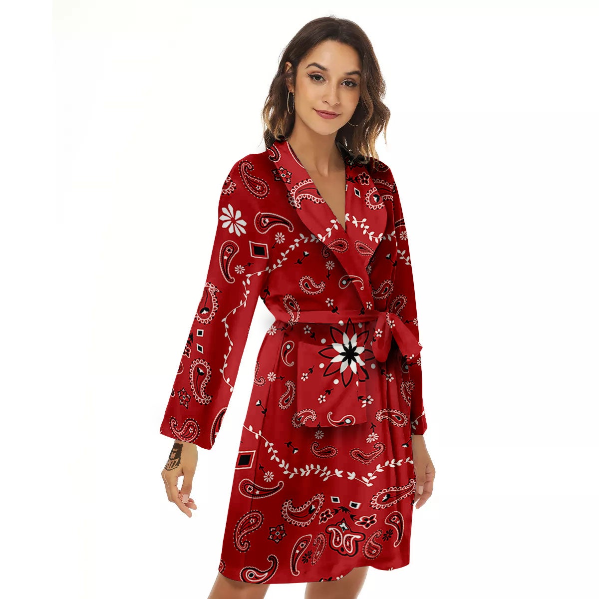 Bandana White And Red Print Women's Robe-grizzshop