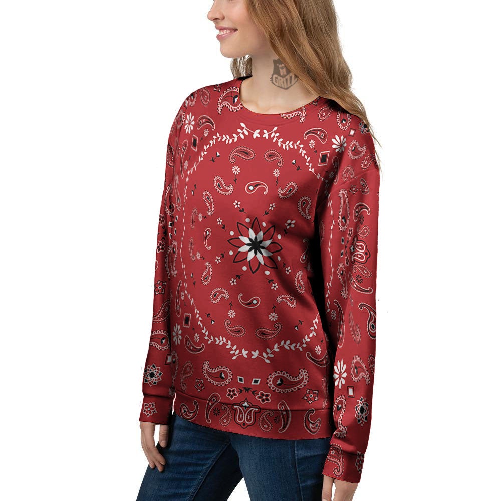 Bandana White And Red Print Women's Sweatshirt-grizzshop