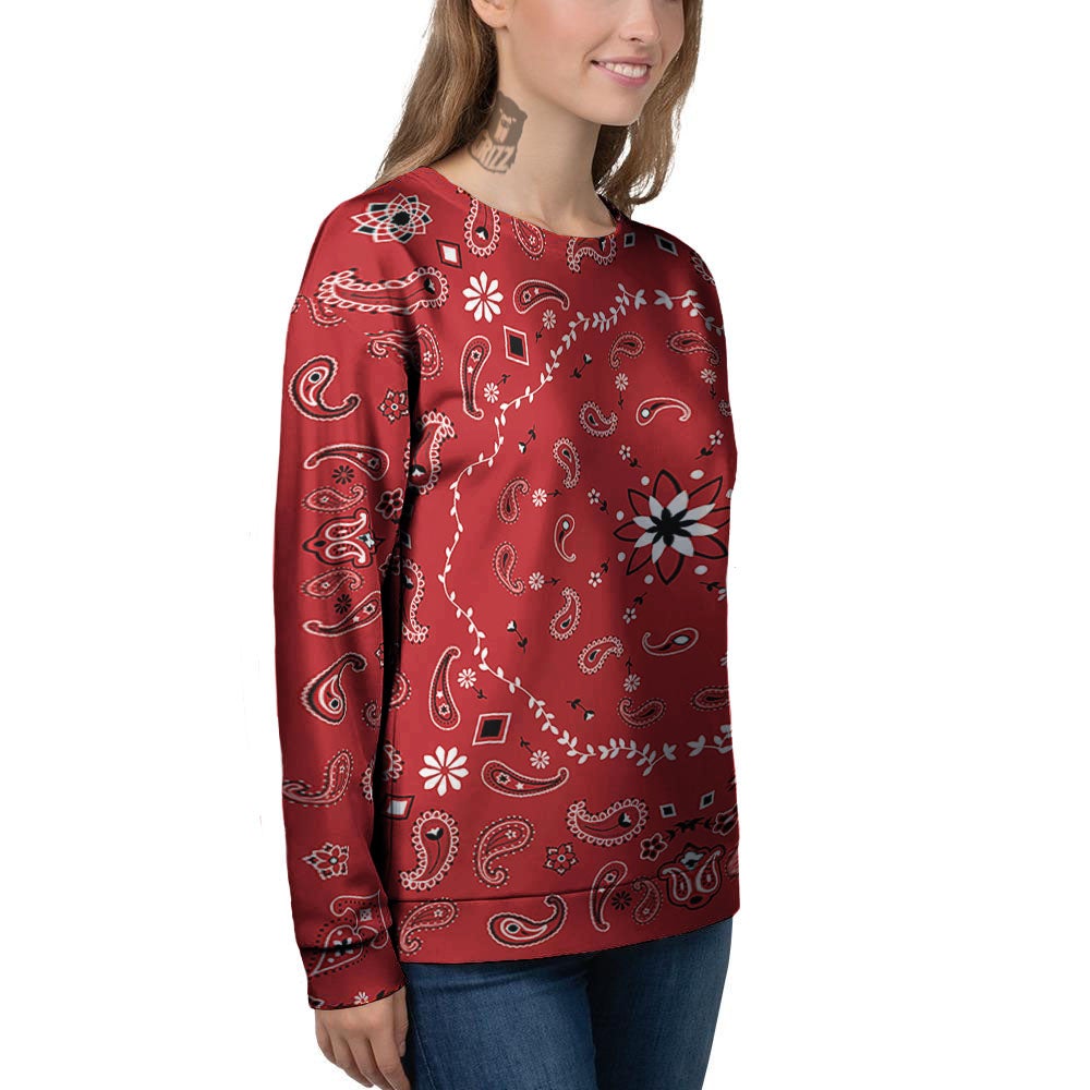 Bandana White And Red Print Women's Sweatshirt-grizzshop