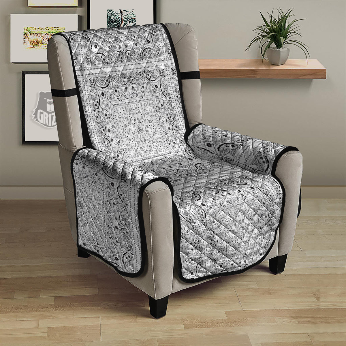 Bandana White Paisley Print Pattern Armchair Protector-grizzshop