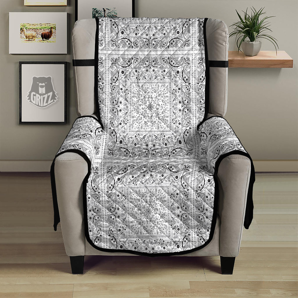 Bandana White Paisley Print Pattern Armchair Protector-grizzshop