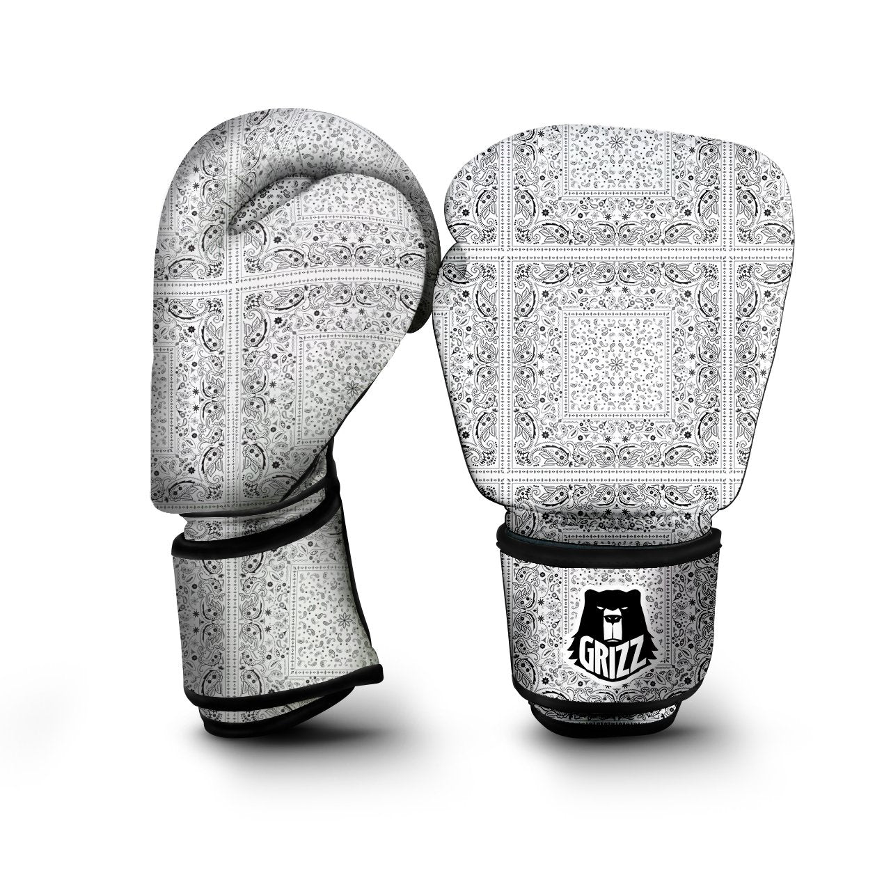 Bandana White Paisley Print Pattern Boxing Gloves-grizzshop