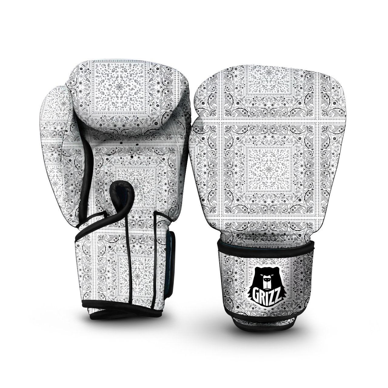 Bandana White Paisley Print Pattern Boxing Gloves-grizzshop