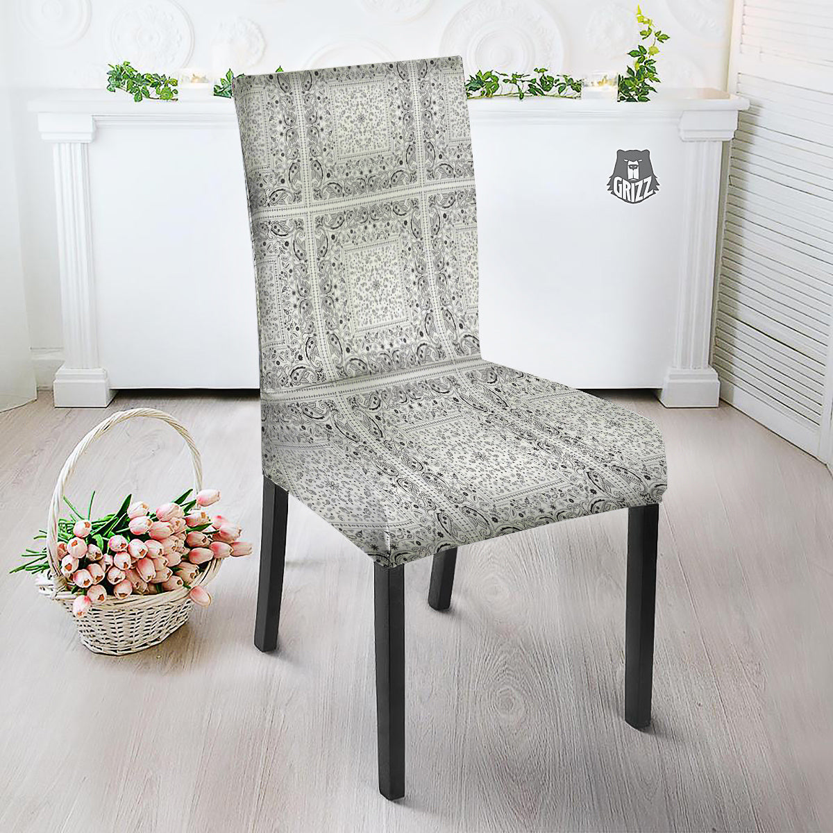 Bandana White Paisley Print Pattern Dining Chair Slipcover-grizzshop