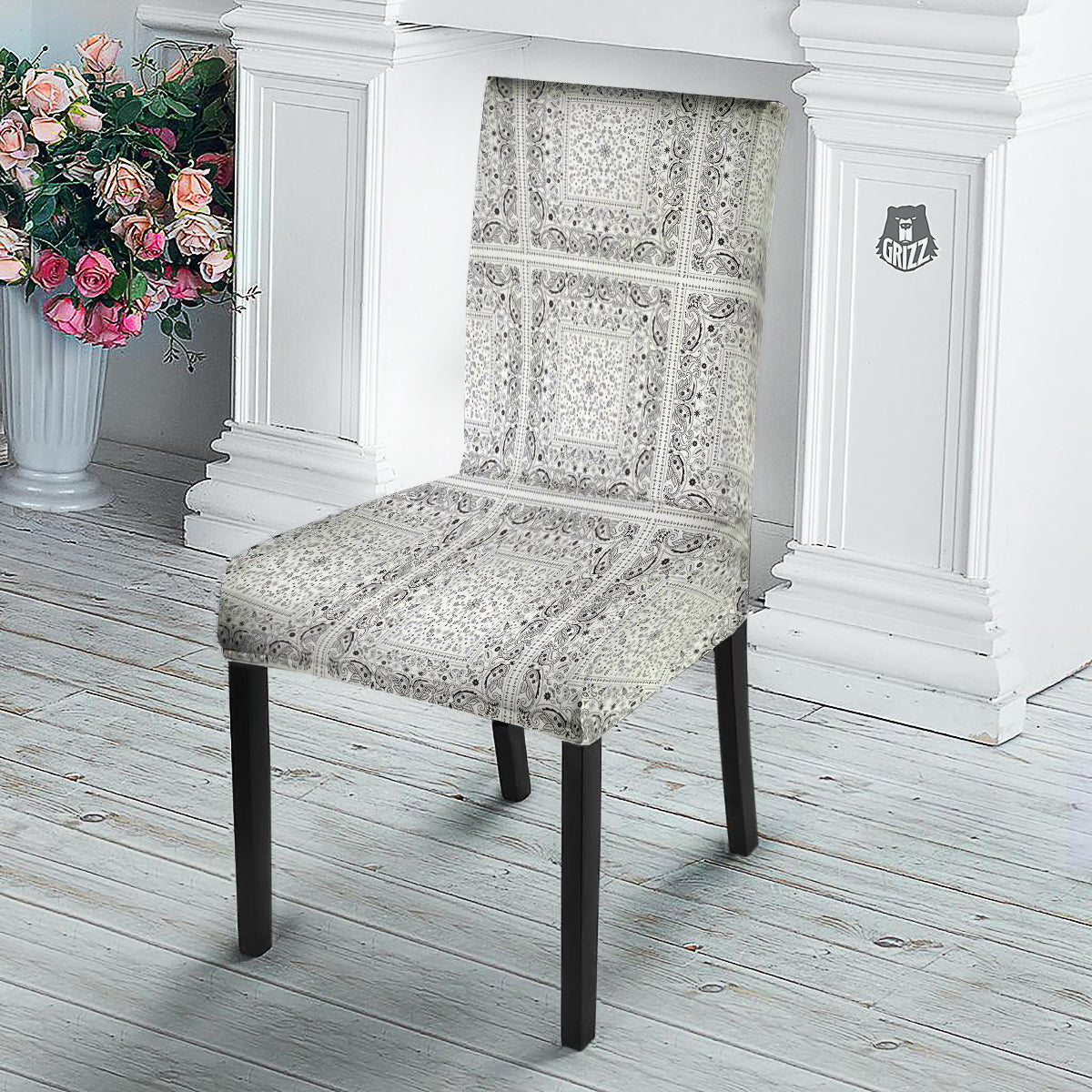 Bandana White Paisley Print Pattern Dining Chair Slipcover-grizzshop