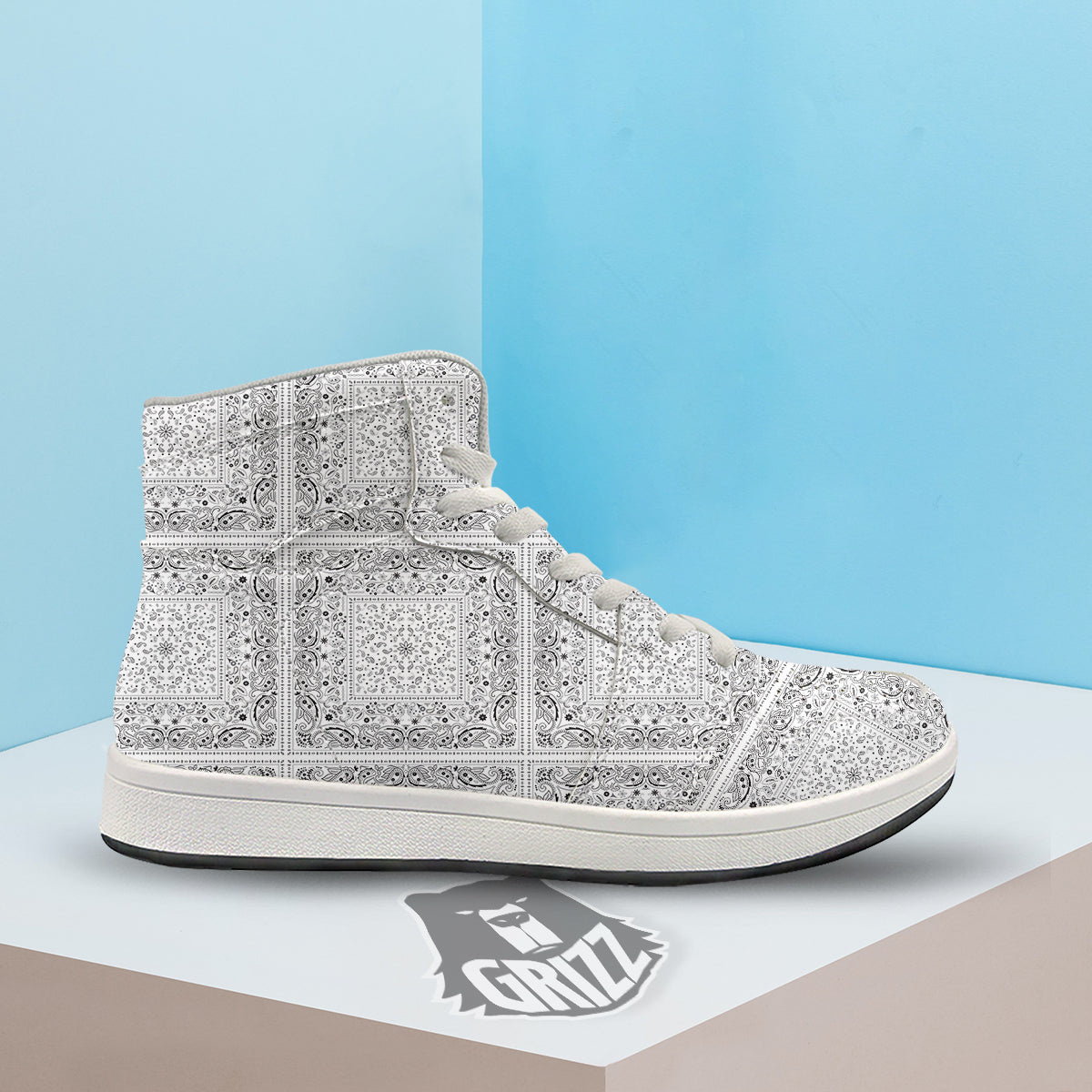 Bandana White Paisley Print Pattern High Top Sneakers-grizzshop