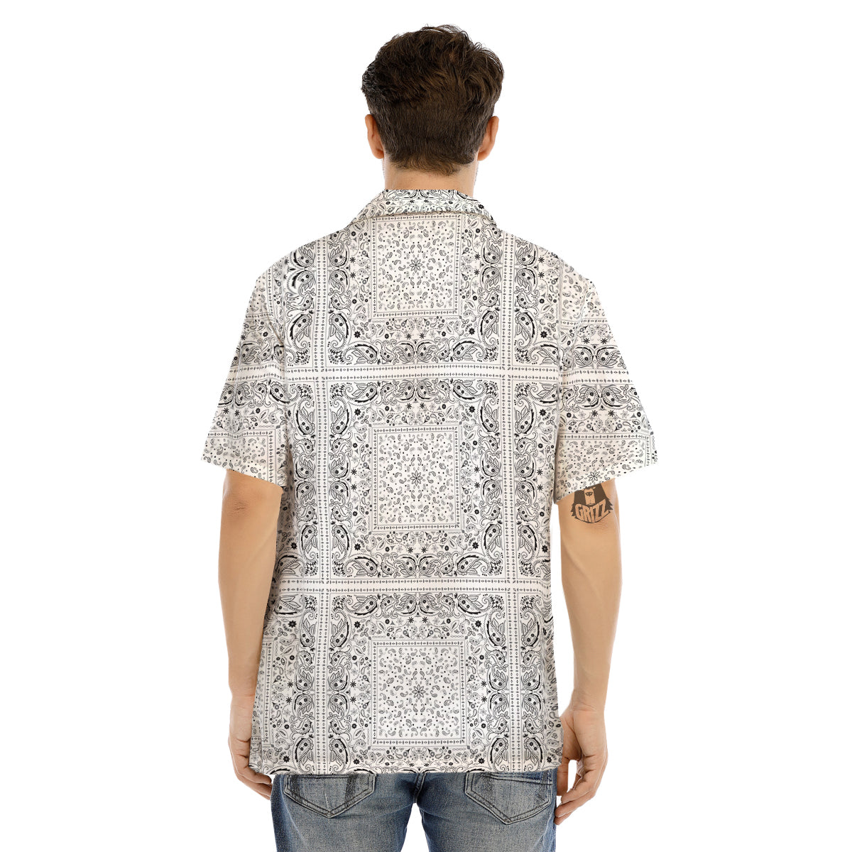 Bandana White Paisley Print Pattern Men's Hawaiian Shirt-grizzshop