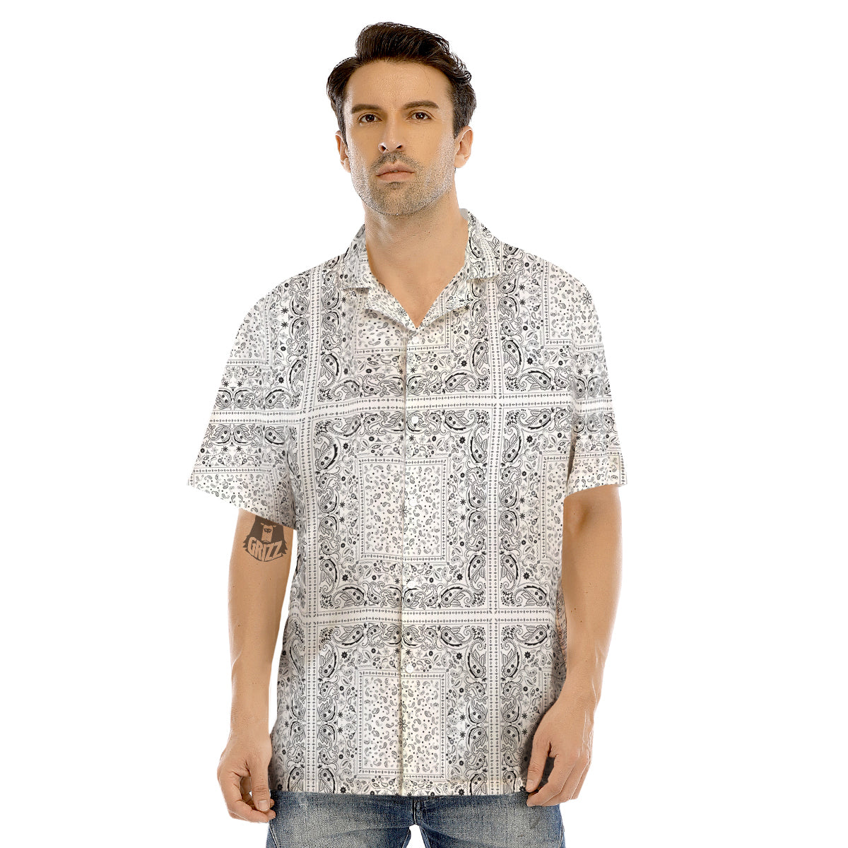 Bandana White Paisley Print Pattern Men's Hawaiian Shirt-grizzshop