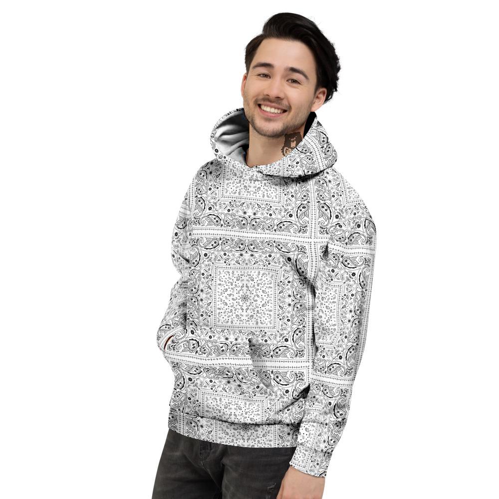 Bandana White Paisley Print Pattern Men's Hoodie-grizzshop