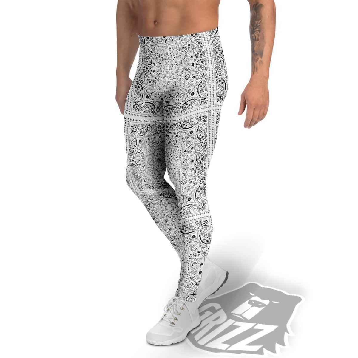 Bandana White Paisley Print Pattern Men's Leggings-grizzshop