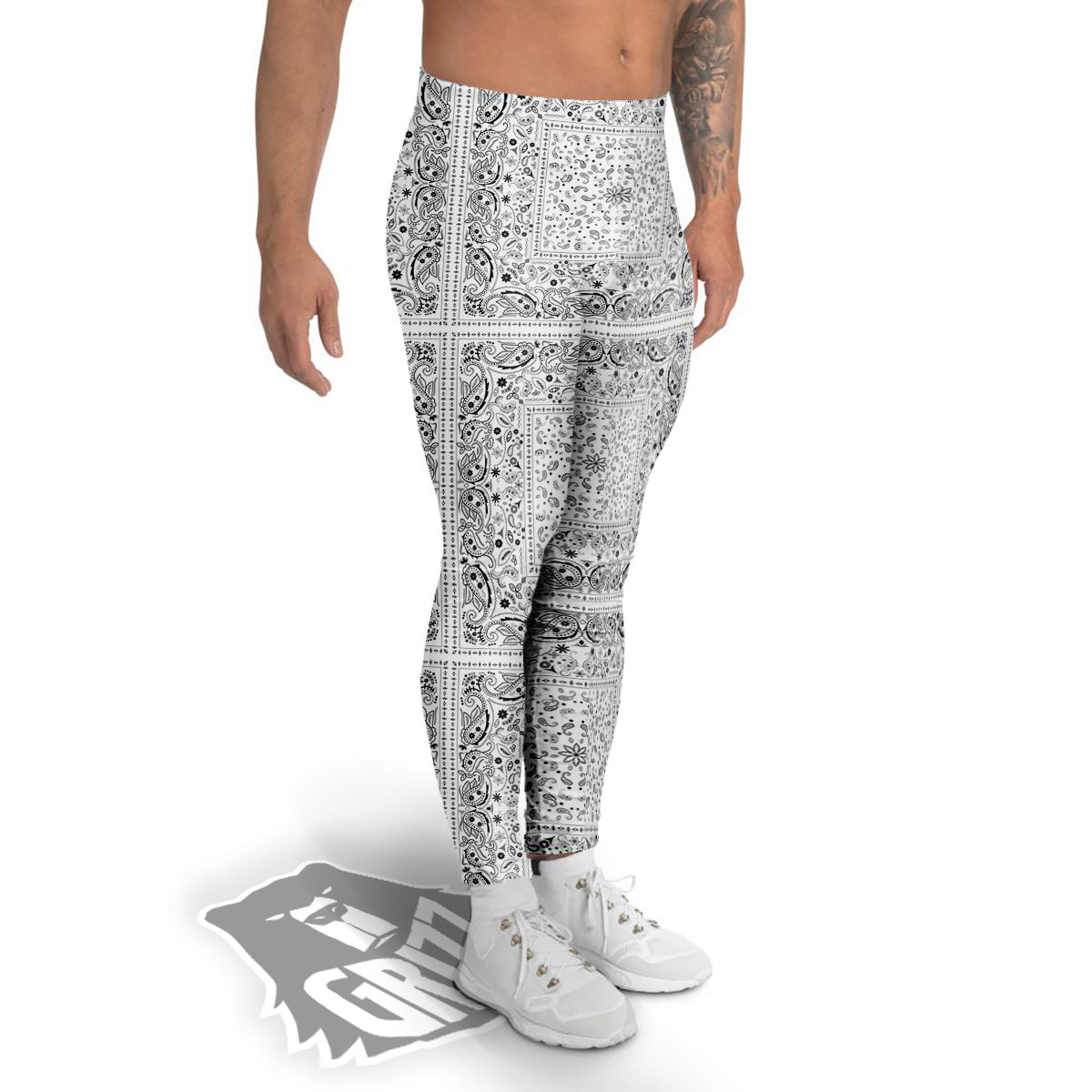 Bandana White Paisley Print Pattern Men's Leggings-grizzshop