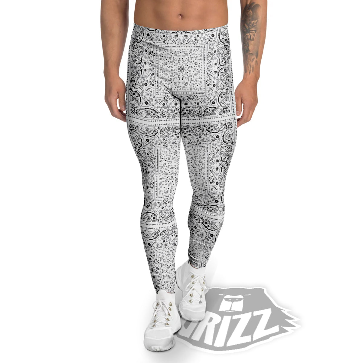 Bandana White Paisley Print Pattern Men's Leggings-grizzshop