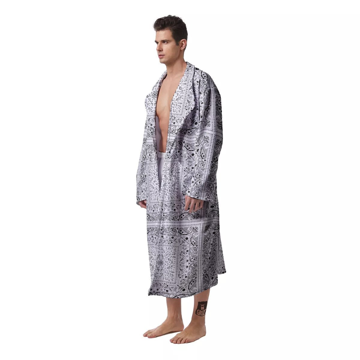 Bandana White Paisley Print Pattern Men's Robe-grizzshop