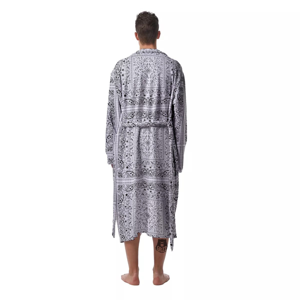 Bandana White Paisley Print Pattern Men's Robe-grizzshop