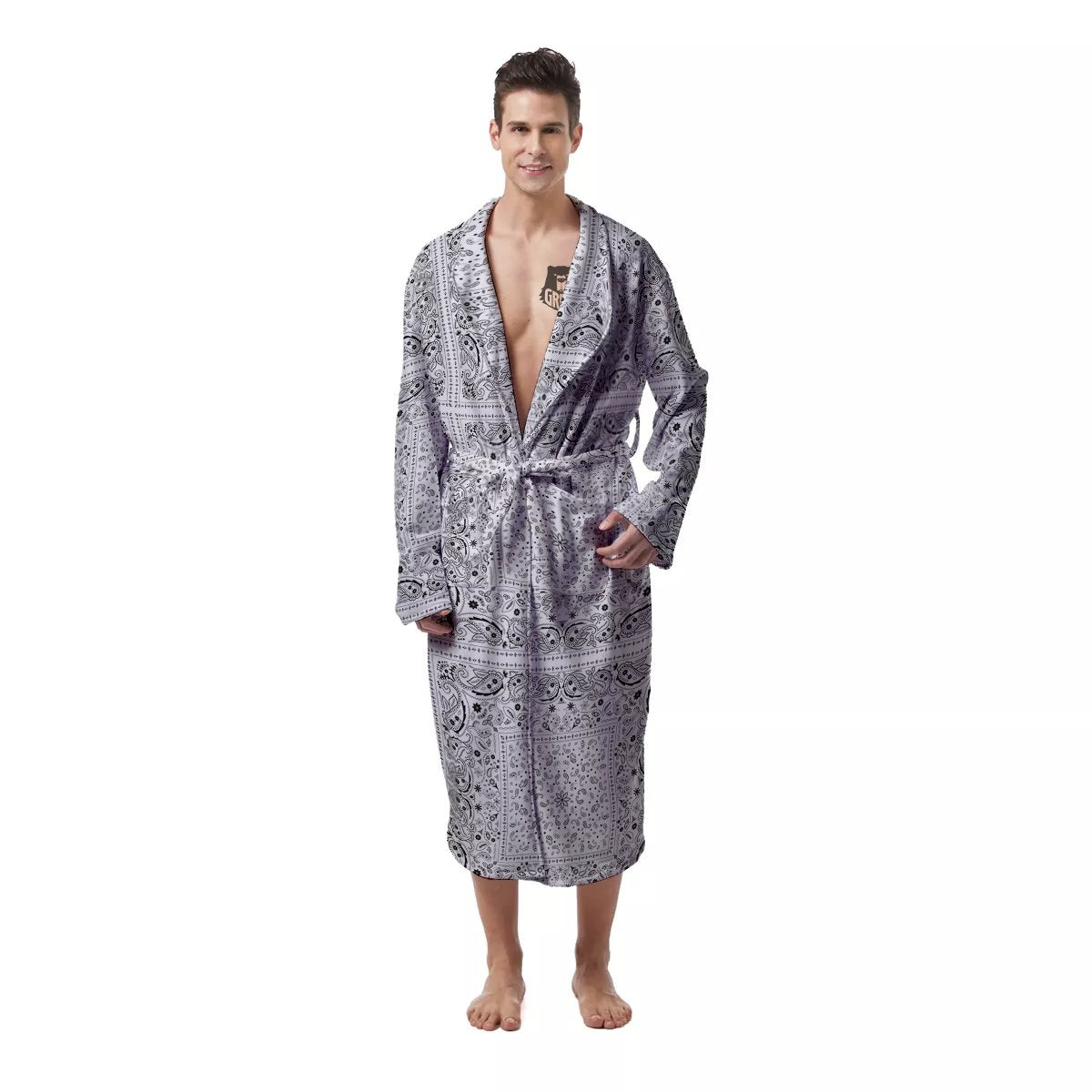 Bandana White Paisley Print Pattern Men's Robe-grizzshop