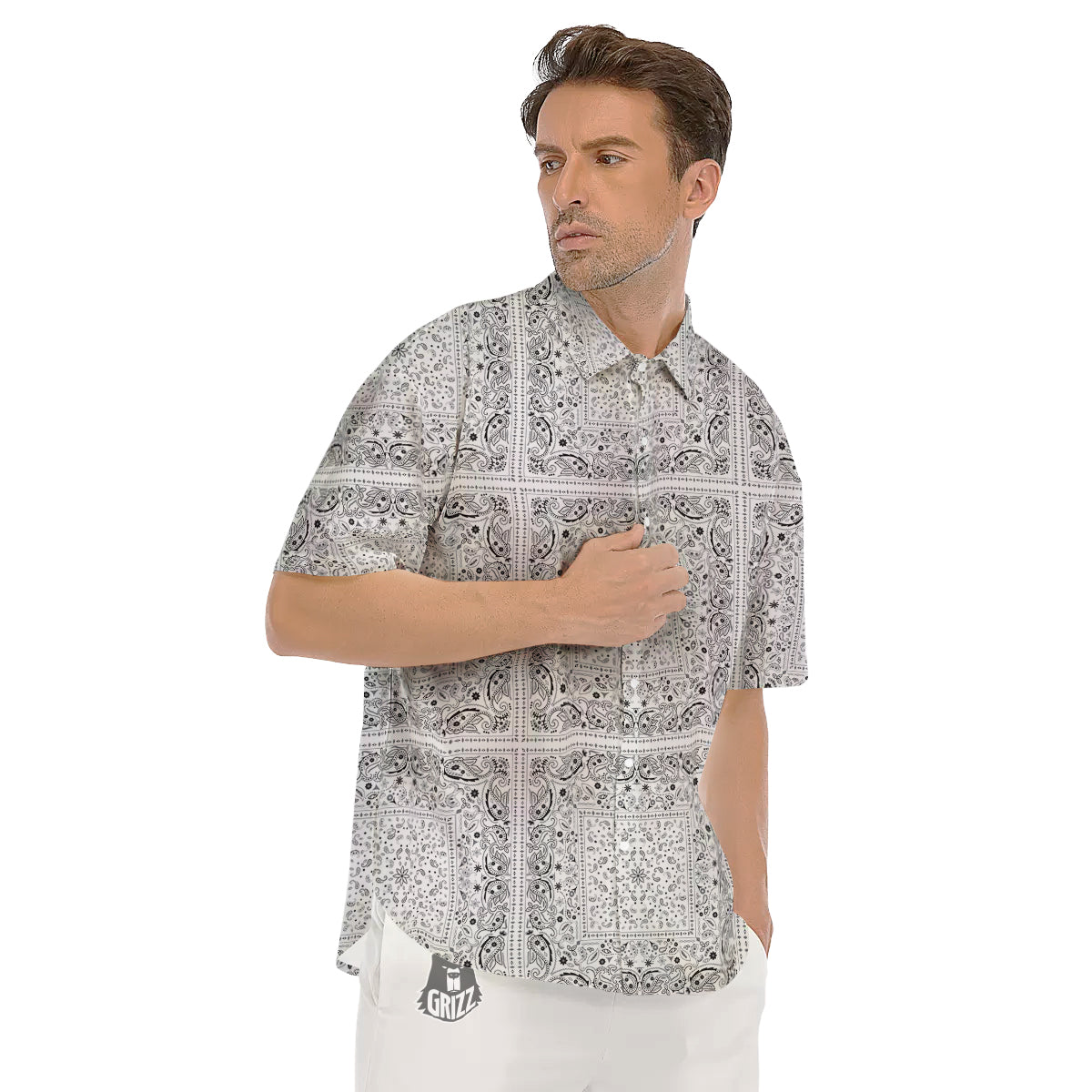 Bandana White Paisley Print Pattern Men's Short Sleeve Shirts-grizzshop