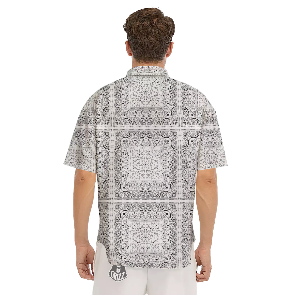 Bandana White Paisley Print Pattern Men's Short Sleeve Shirts-grizzshop