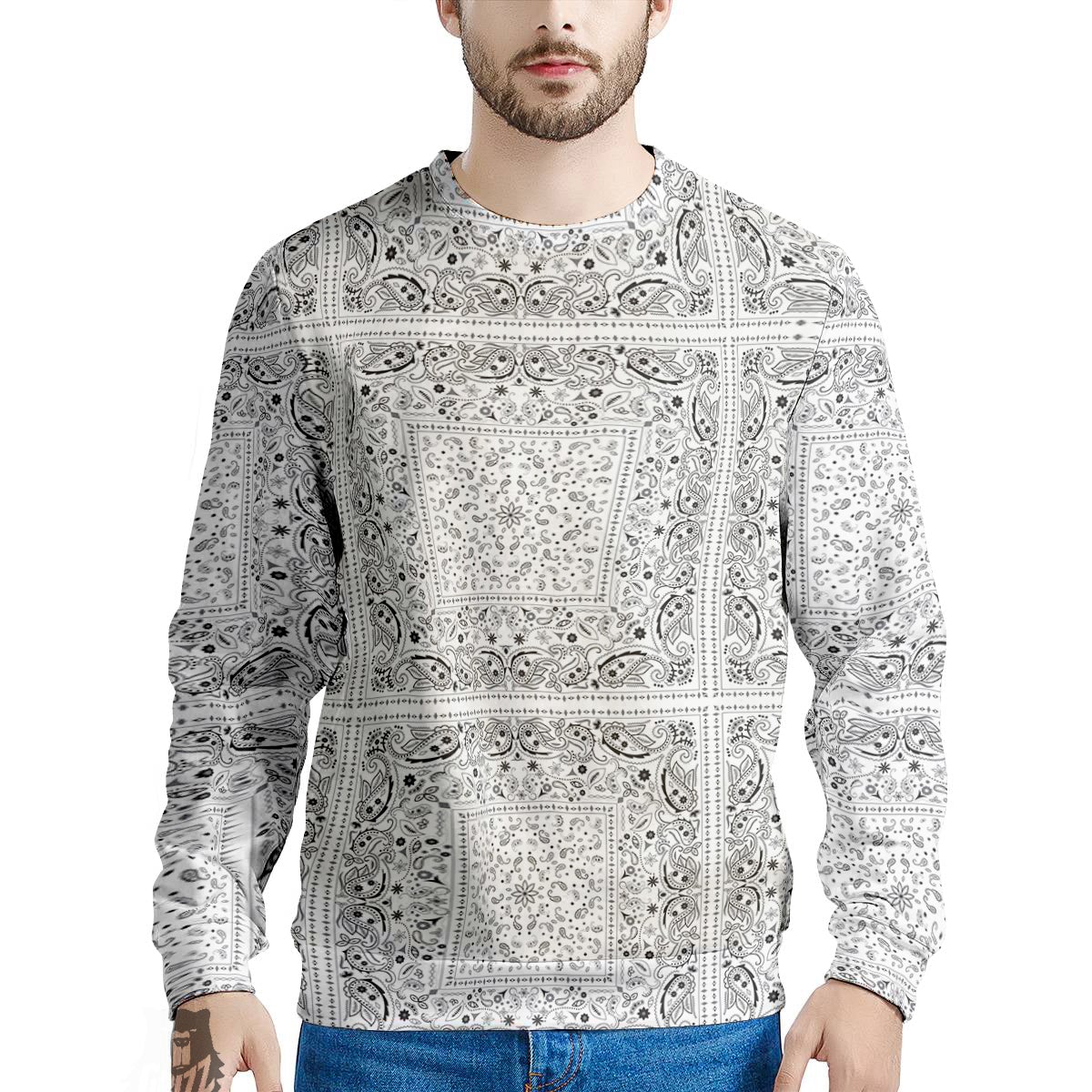 Bandana White Paisley Print Pattern Men's Sweatshirt-grizzshop