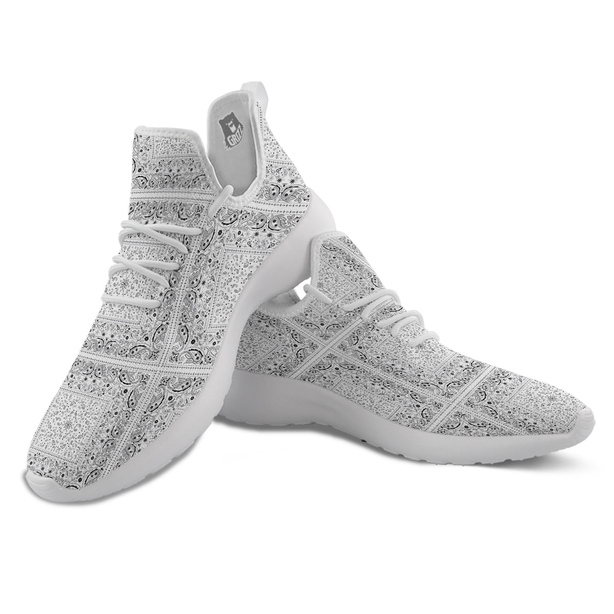 Bandana White Paisley Print Pattern White Athletic Shoes-grizzshop