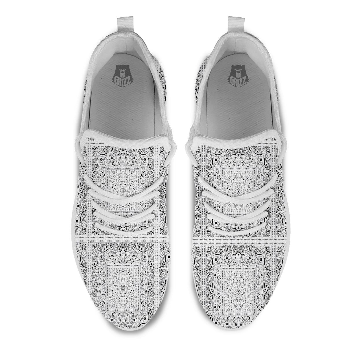 Bandana White Paisley Print Pattern White Athletic Shoes-grizzshop