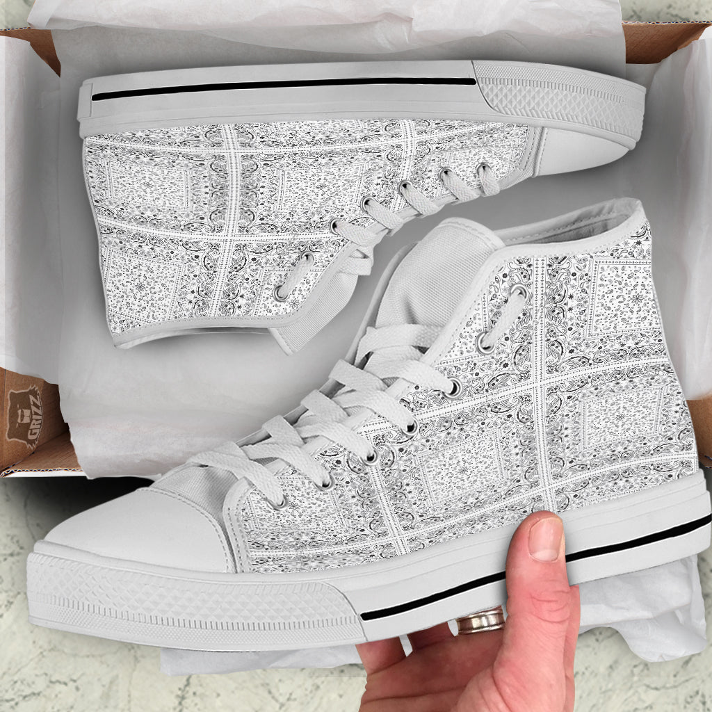 Bandana White Paisley Print Pattern White High Top Shoes-grizzshop