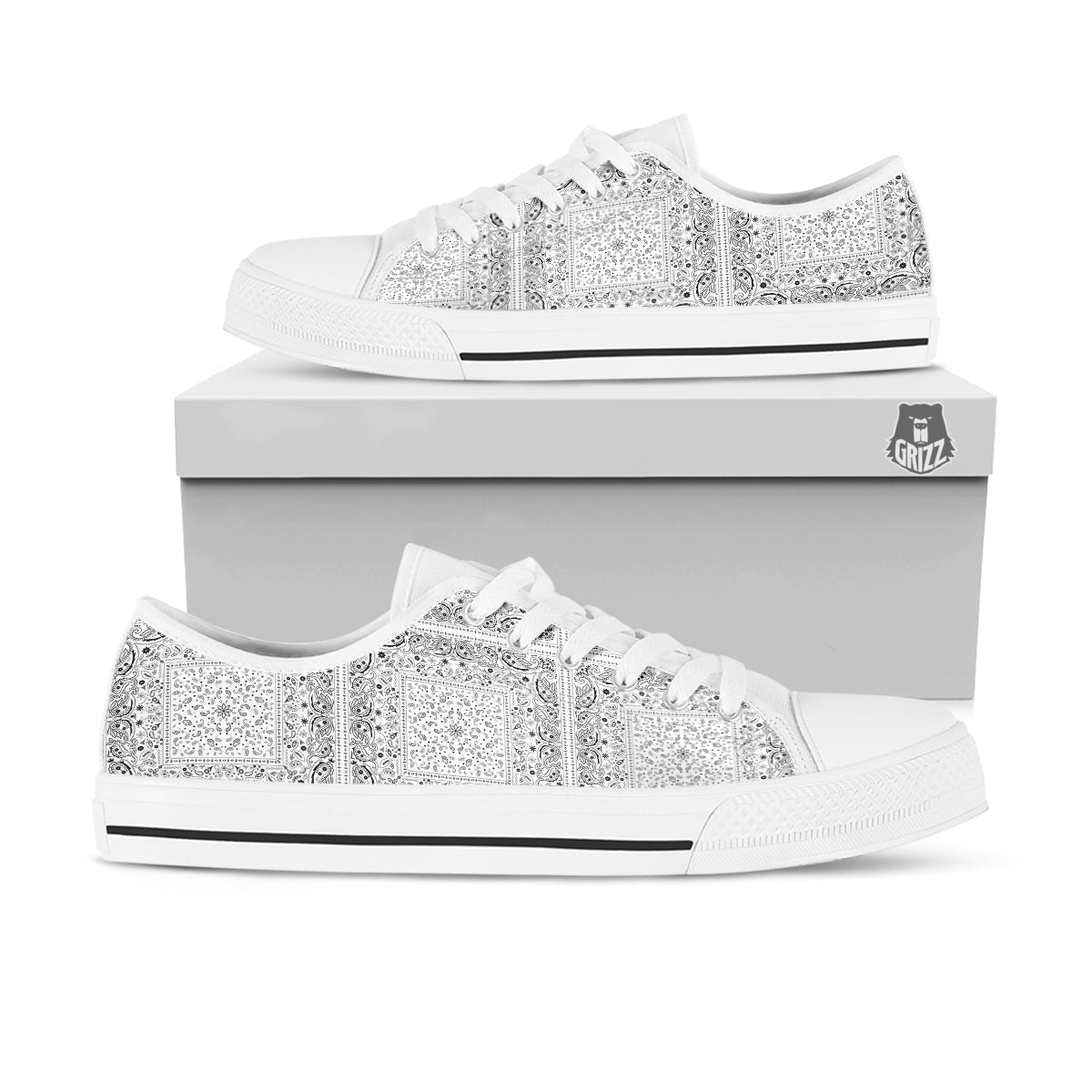 Bandana White Paisley Print Pattern White Low Top Shoes-grizzshop