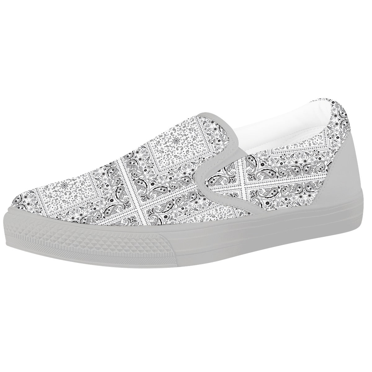 Bandana White Paisley Print Pattern White Slip On Shoes-grizzshop