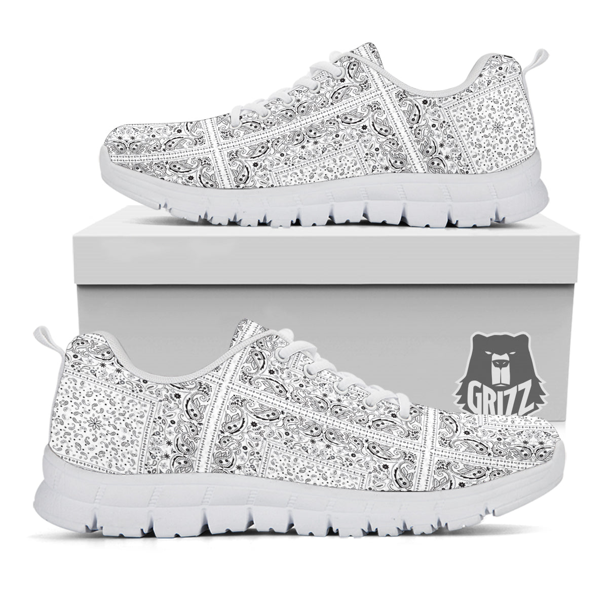 Bandana White Paisley Print Pattern White Sneaker-grizzshop