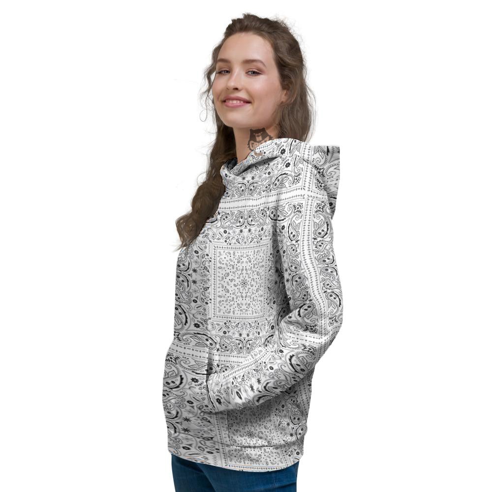 Bandana White Paisley Print Pattern Women's Hoodie-grizzshop