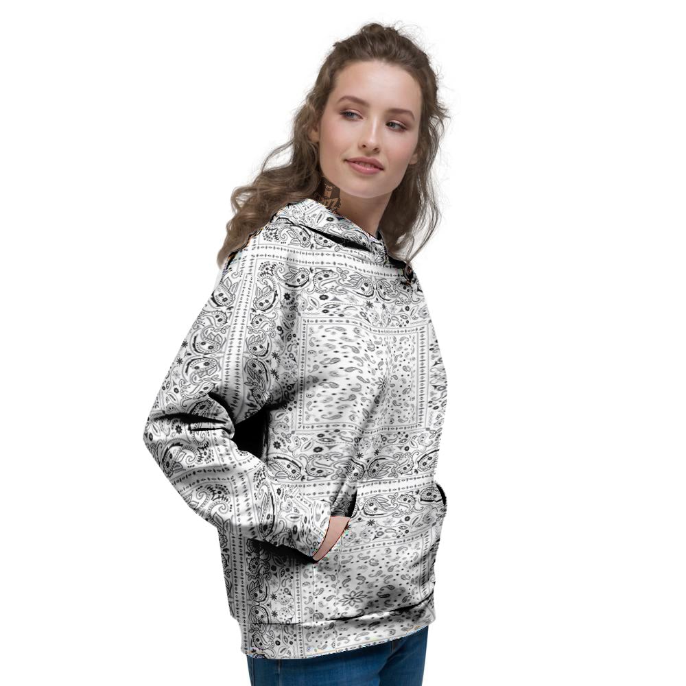 Bandana White Paisley Print Pattern Women's Hoodie-grizzshop