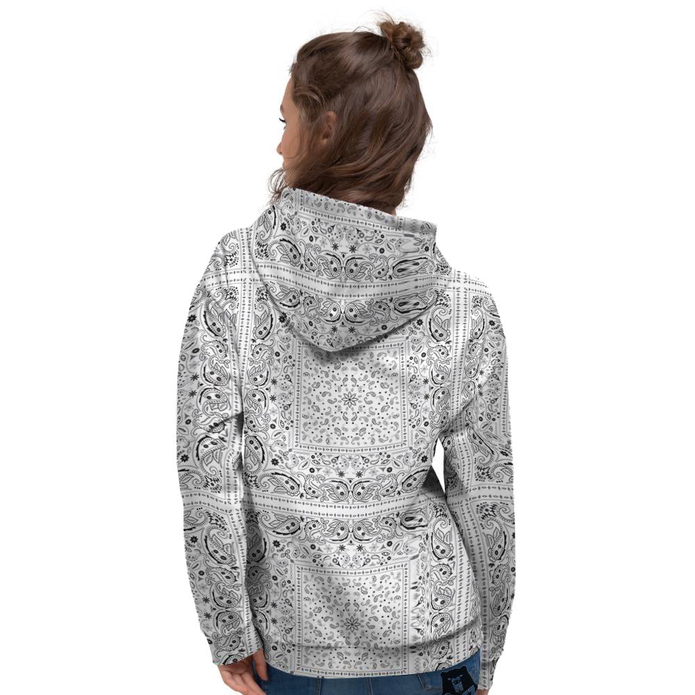 Bandana White Paisley Print Pattern Women's Hoodie-grizzshop