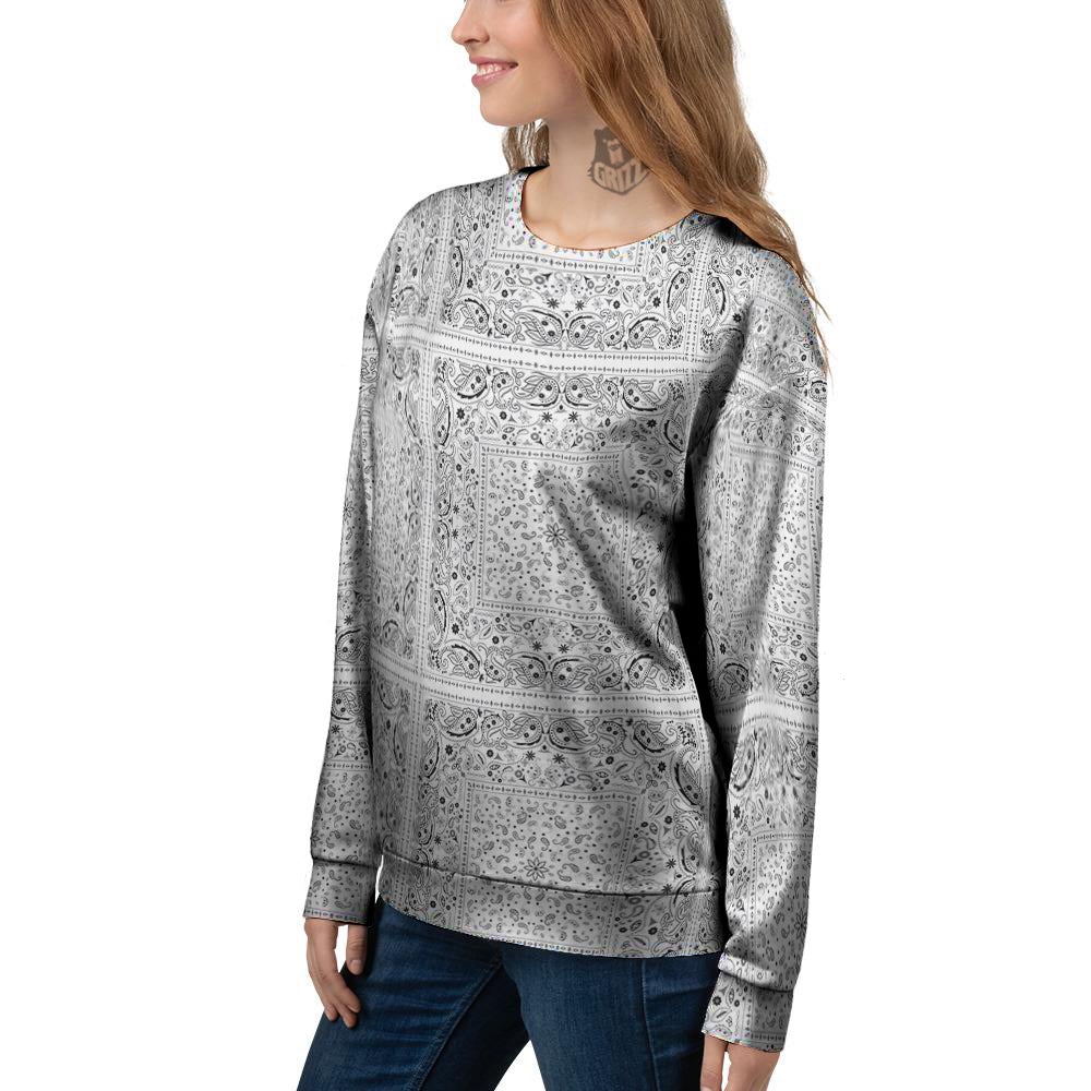 Bandana White Paisley Print Pattern Women's Sweatshirt-grizzshop