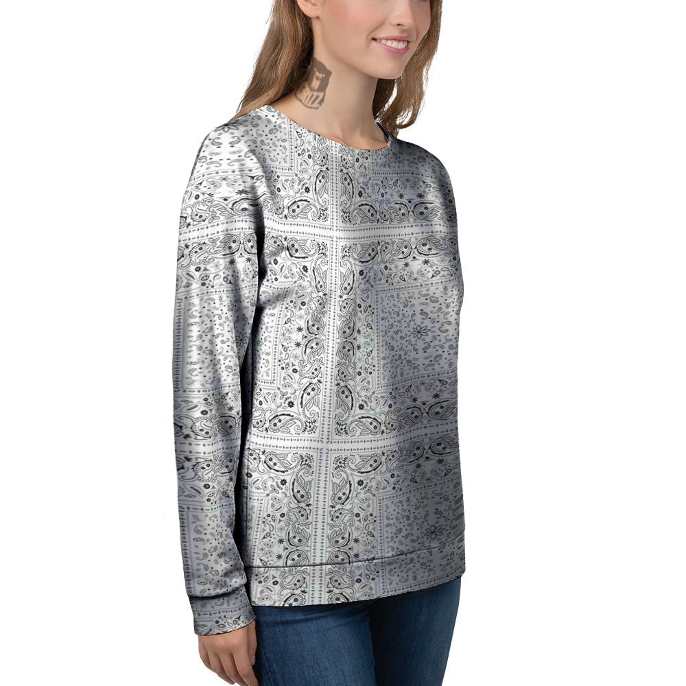 Bandana White Paisley Print Pattern Women's Sweatshirt-grizzshop