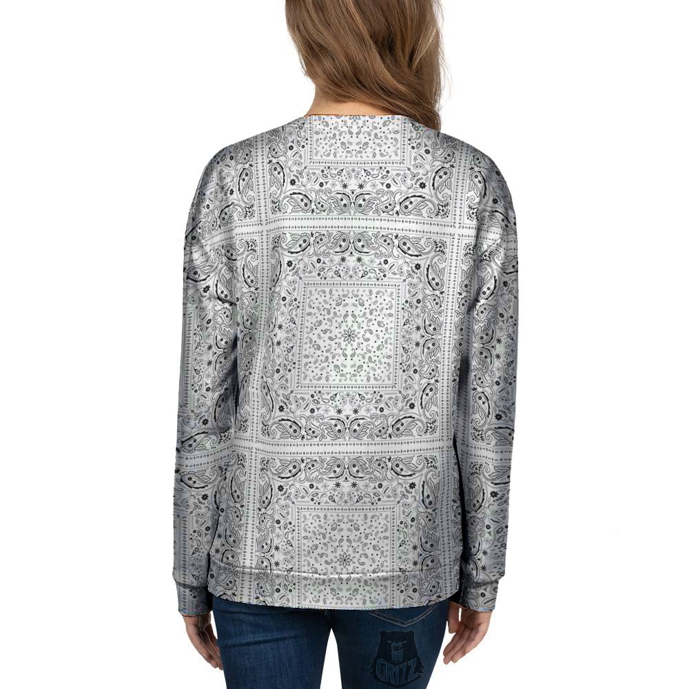 Bandana White Paisley Print Pattern Women's Sweatshirt-grizzshop