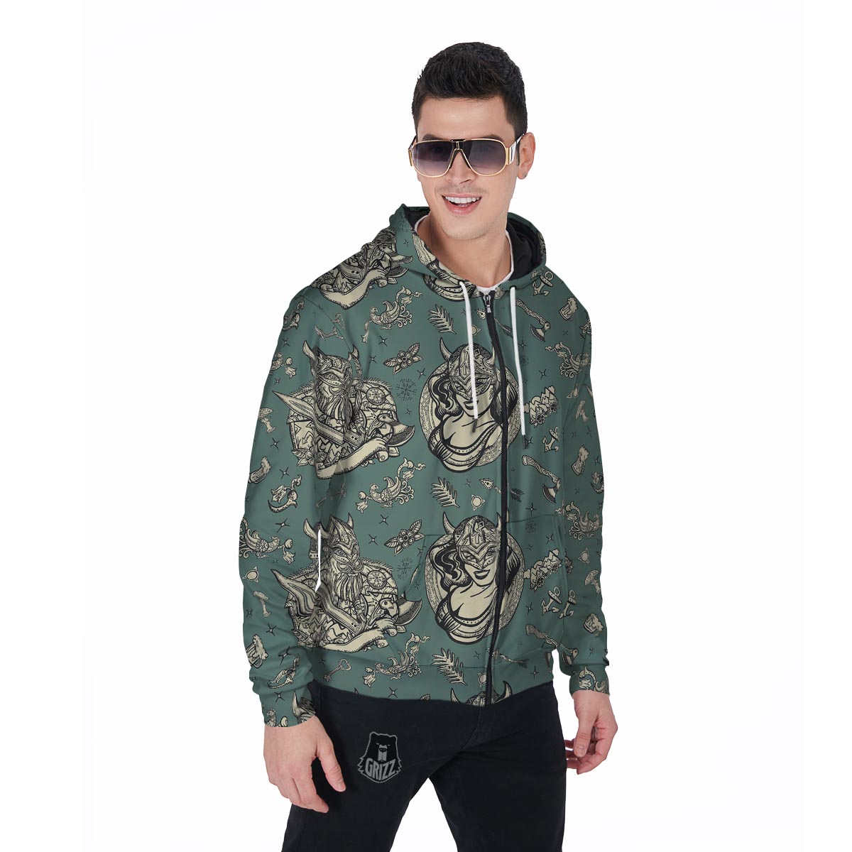 Barbarian Warrior Viking Norse Men's Zip Up Hoodie-grizzshop