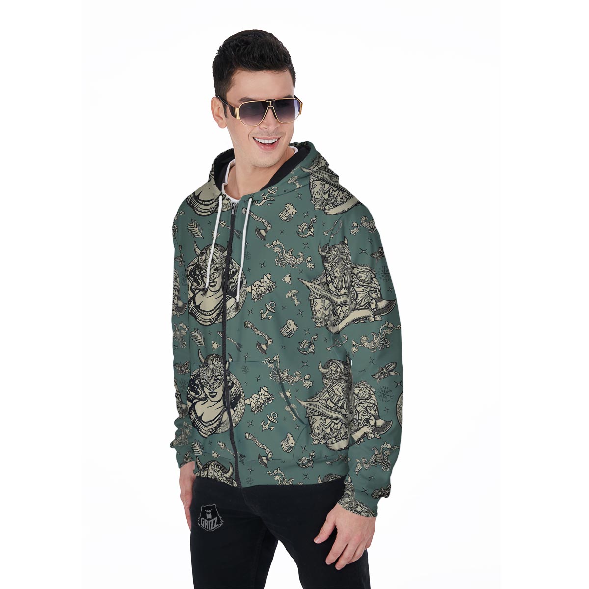 Barbarian Warrior Viking Norse Men's Zip Up Hoodie-grizzshop
