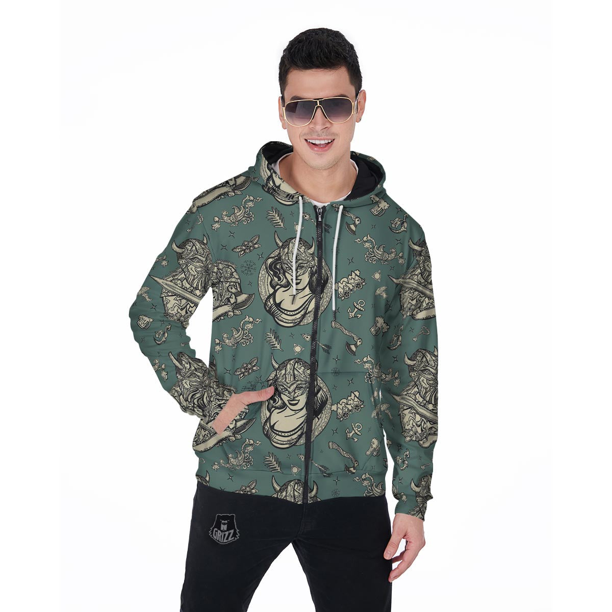 Barbarian Warrior Viking Norse Men's Zip Up Hoodie-grizzshop